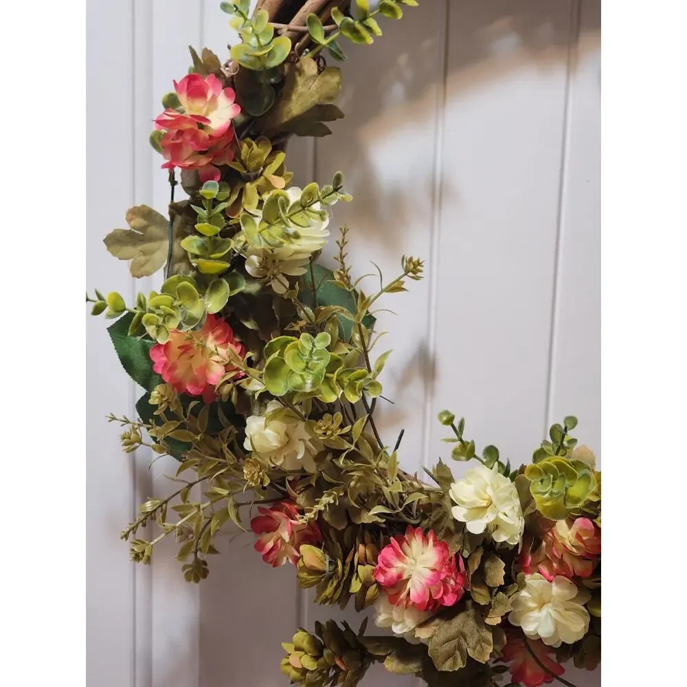 Handmade Grapevine Wreath Artificial Flowers Easter Spring Summer Door Decor 22